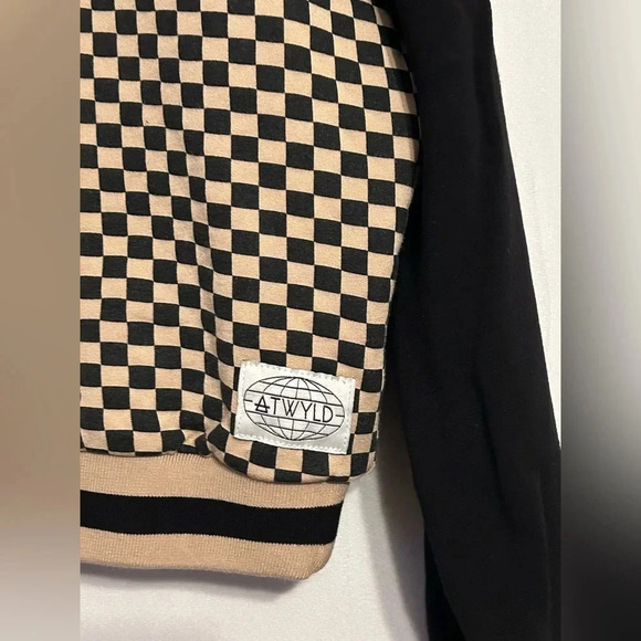 ATWYLD Checker Print Crop Sweatshirt Tan/Black XS - Picture 4 of 4